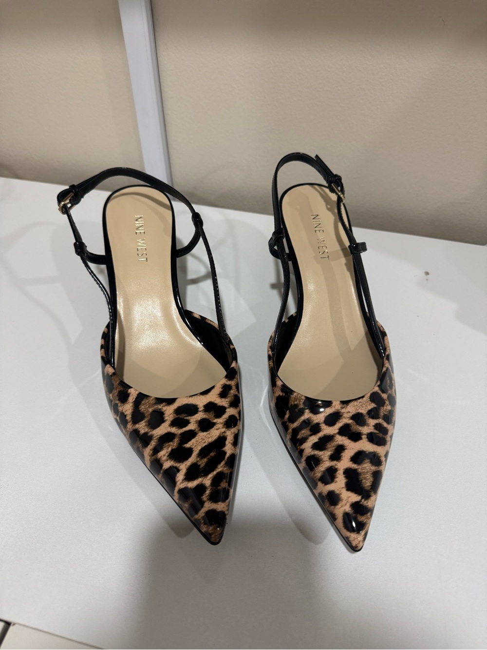 Nine West Leopard Print Pointed Slingback Pumps - Black/Tan